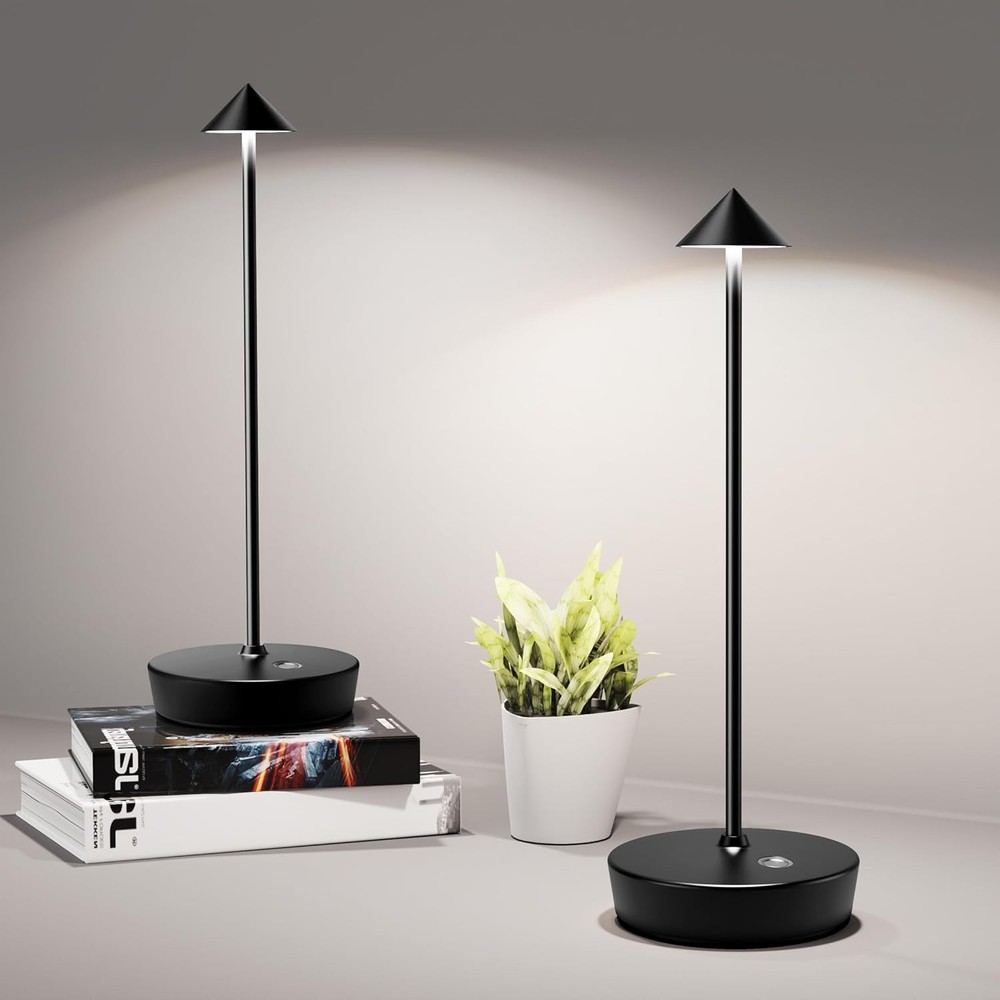 Rechargeable Cordless LED Table Lamps 2-Pack Black 6000mAh Battery Operated