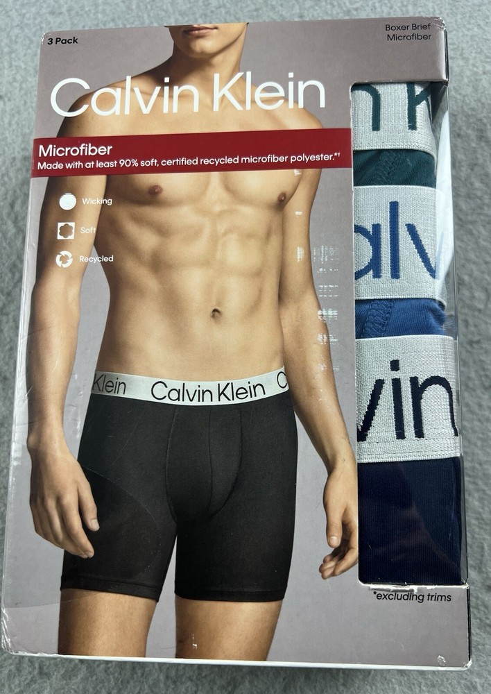 CALVIN KLEIN Men’s 3-Pack Microfiber Boxer Briefs Size Medium Green/Blue