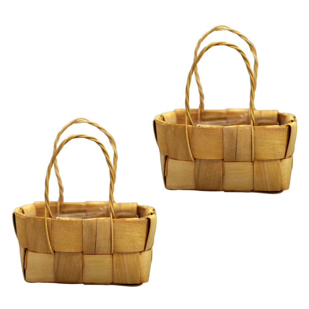 2 Pcs Small Wicker Storage Basket Wood Chip Flower Pot Child