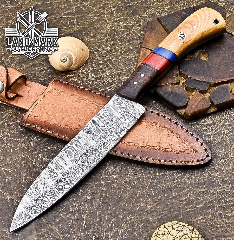 Custom Handmade Damascus Chef Knife with Olive Wood Handle for Kitchens