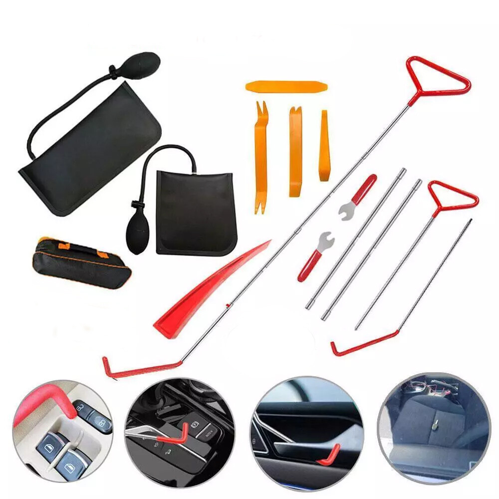 18Pc Car Door Opening Unlock Roadside Emergency Tool Pump Wedge Air Kit Bag X4S2