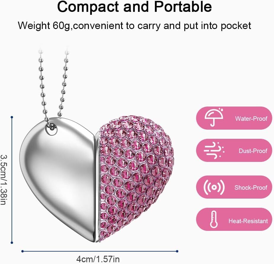 Kootion Diamond Crystal Heart Necklace USB 2.0 32GB 64GB Flash Drive Christams