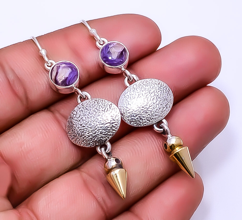 Pendiente cabeza flecha dos tonos plata 925 piedra bertrandita 2,34