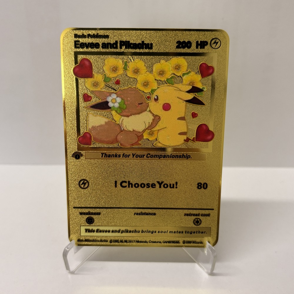 Eevee and Pikachu Gold Metal Pokémon Card-Collectible Gift Display！HOT!
