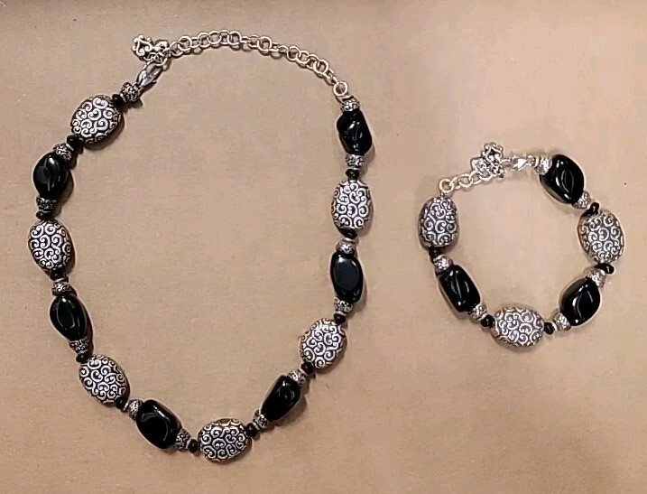 Brighton Full Moon Rising Silver Onyx Necklace Bracelet Set