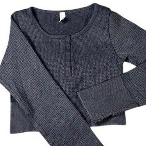 OFFLINE by Aerie Henley Top Womens S  Waffle Knit Cropped Thumbhole Long Sleeve