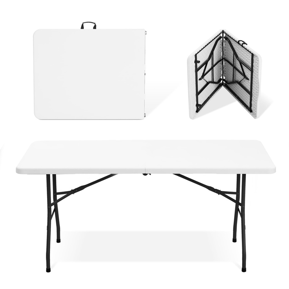 6 Ft Folding Table with Built in Handle & Steel Legs,Plastic Foldable Table, ...