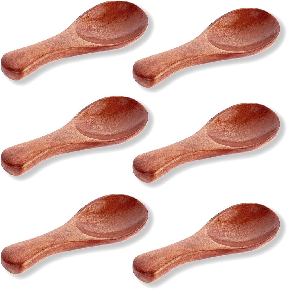 6 Pack Wooden Spoons for Cooking 3.3 Inch Small Bamboo Teaspoons Honey Table Spo