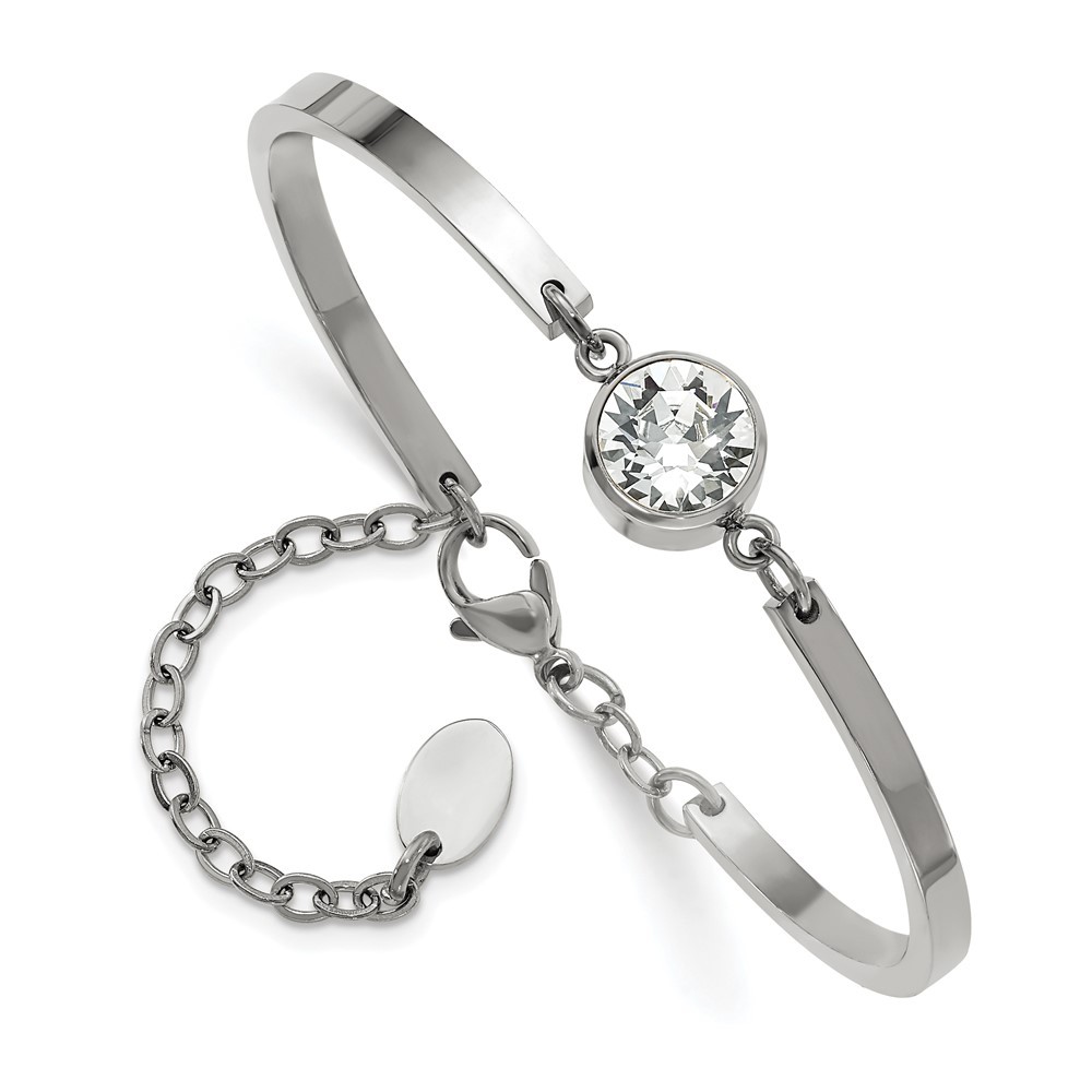 Stainless Steel Polished with Crystal Bangle Bracelet 6.5