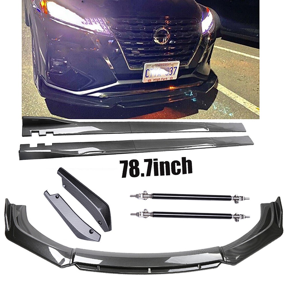 For Nissan Kicks 3PCS Carbon Fiber Side Skirt Rear Front Bumper Lip Splitter