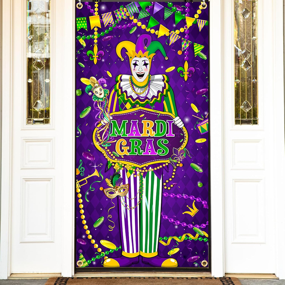 Mardi Gras Decorations Door Cover, Happy Mardi Gras Door Cover Banner New Orlean
