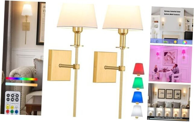 Wall Lights Battery Operated Wall Sconces Set Of 2,Gold Rechargeable Wall