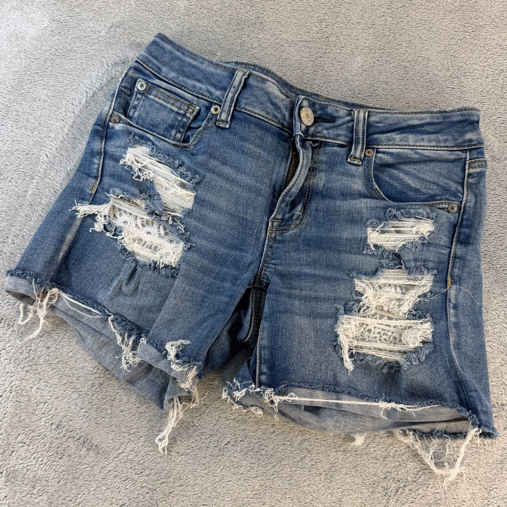 American Eagle Denim Shorts Women 8 Next Level Stretch Distressed Festival