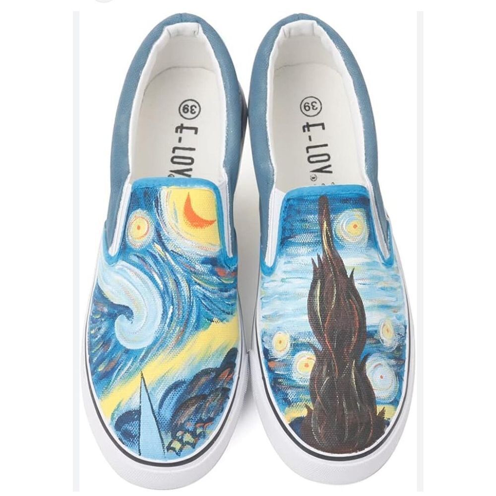 New in box, E-LOV Starry Night Handpainted Canvas Sneakers. Women's Size 38.