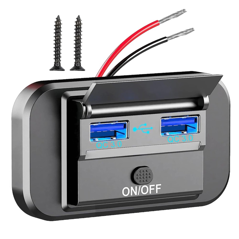 12V-24V Dual USB QC3.0 Car Boat RV Fast Charger Socket Power Outlet