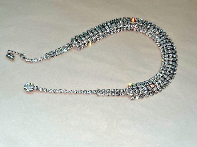 VTG KRAMER OF NEW YORK FIVE ROWS OF BRILLANT CRYSTALS SET IN CHOKER NECKLACE