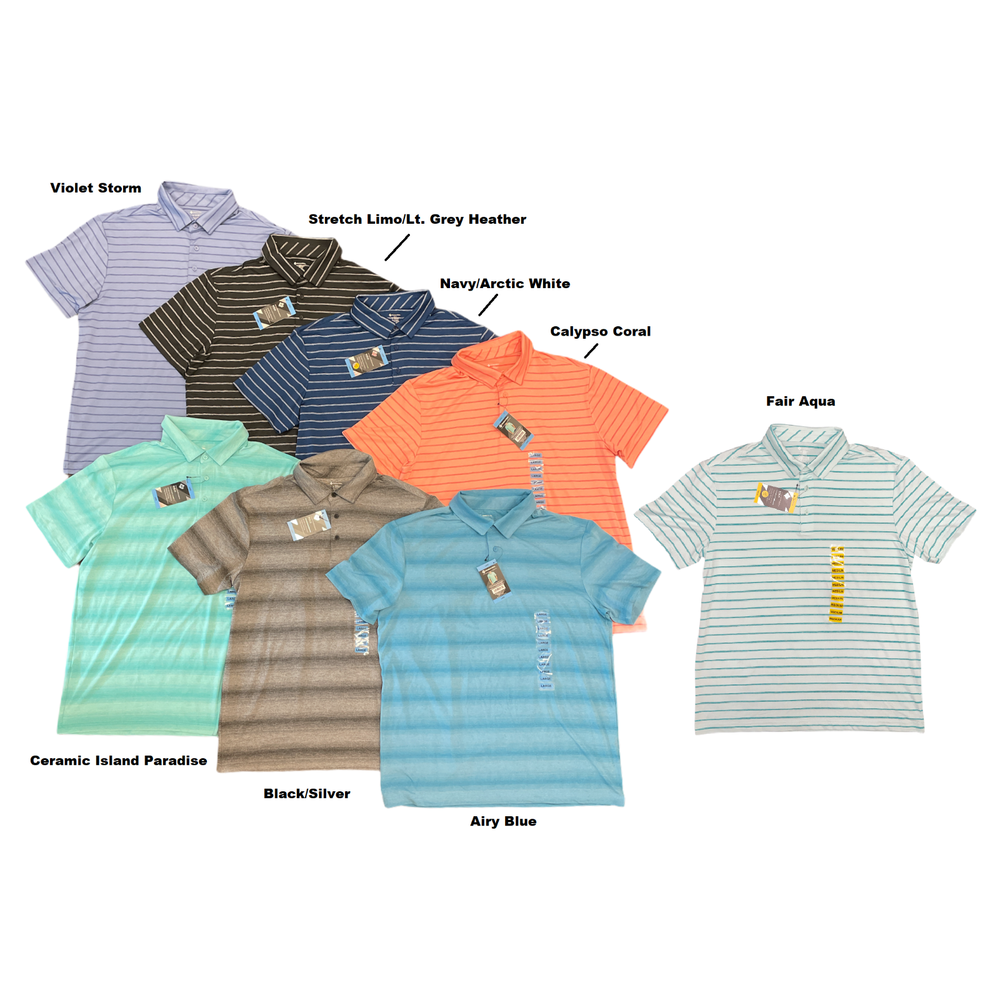 Members Mark Stretch Limo/Grey Striped Polo Shirt for Men - Small-image