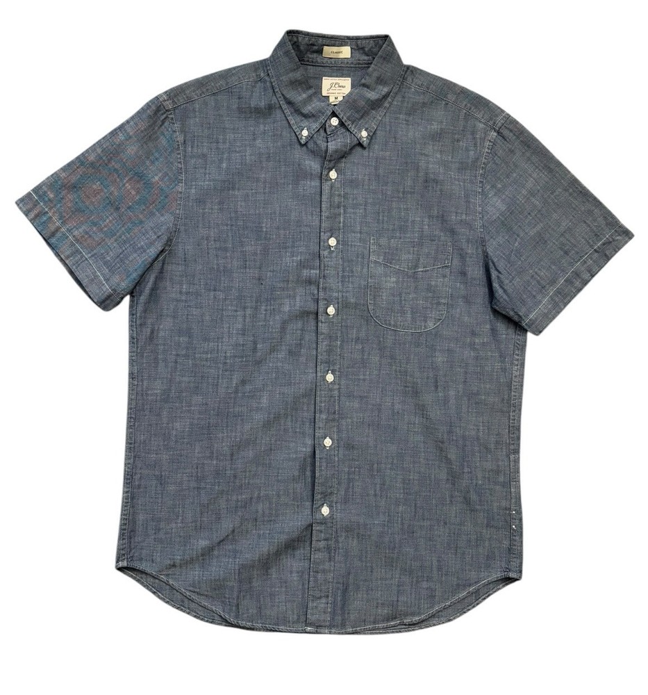 J.CREW Shirt Mens Size Medium Blue Short-sleeve Indigo Organic Chambray Spring23