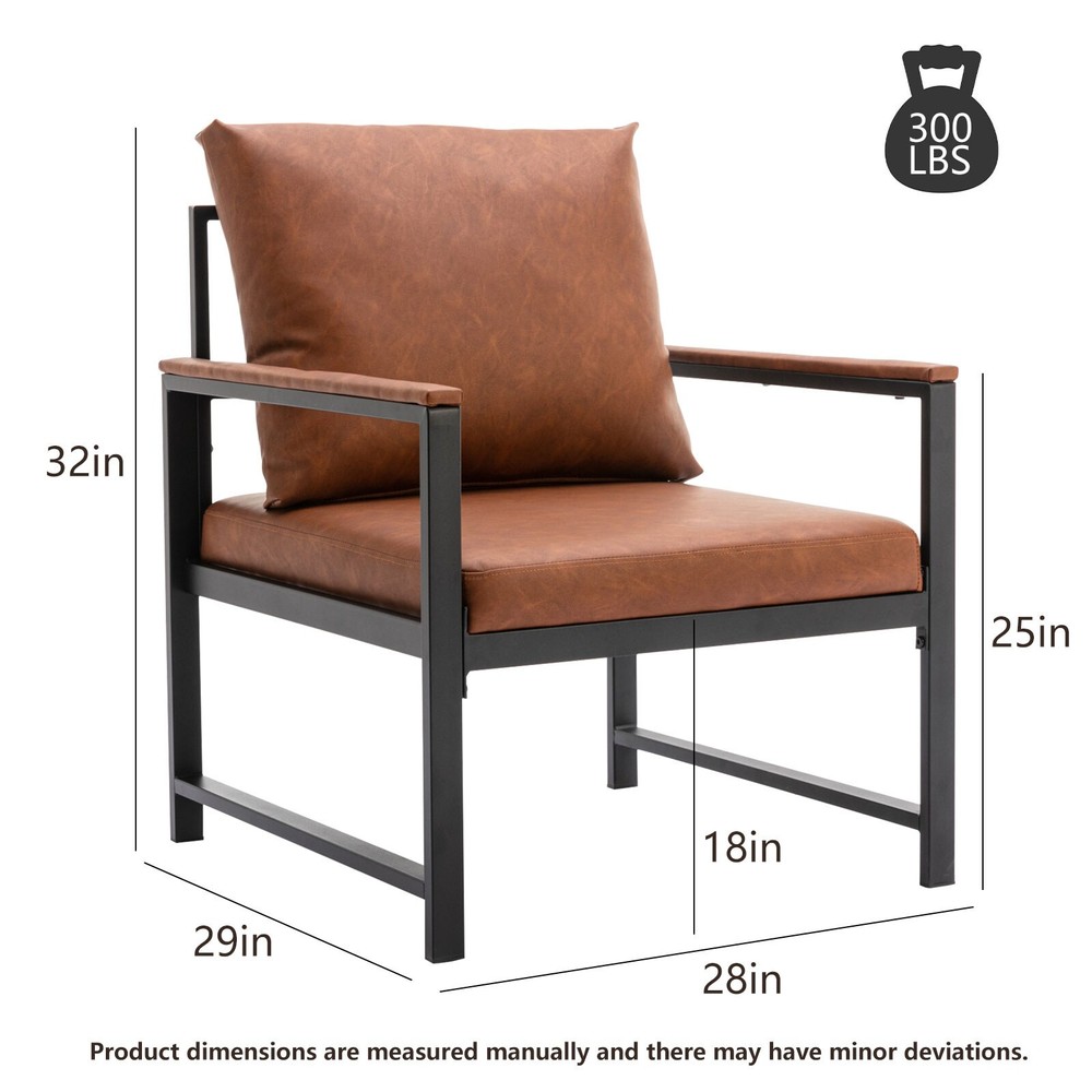 Mieres Brown Mid-Century Style PU Leather Accent Chair with Upholstered Design