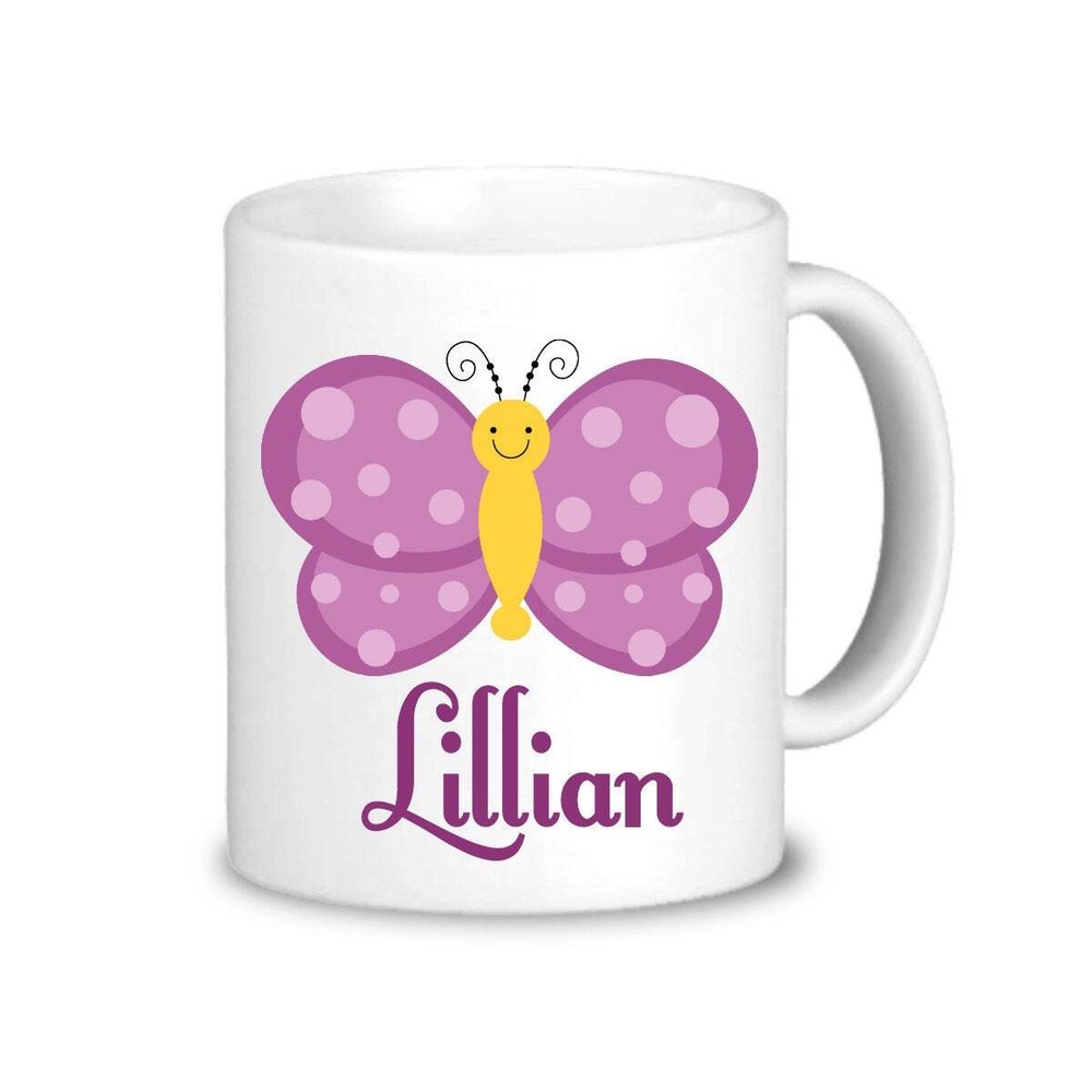 Personalized Butterfly Mug Purple Butterfly Drinkware Cup Kids Butterfly Mug You
