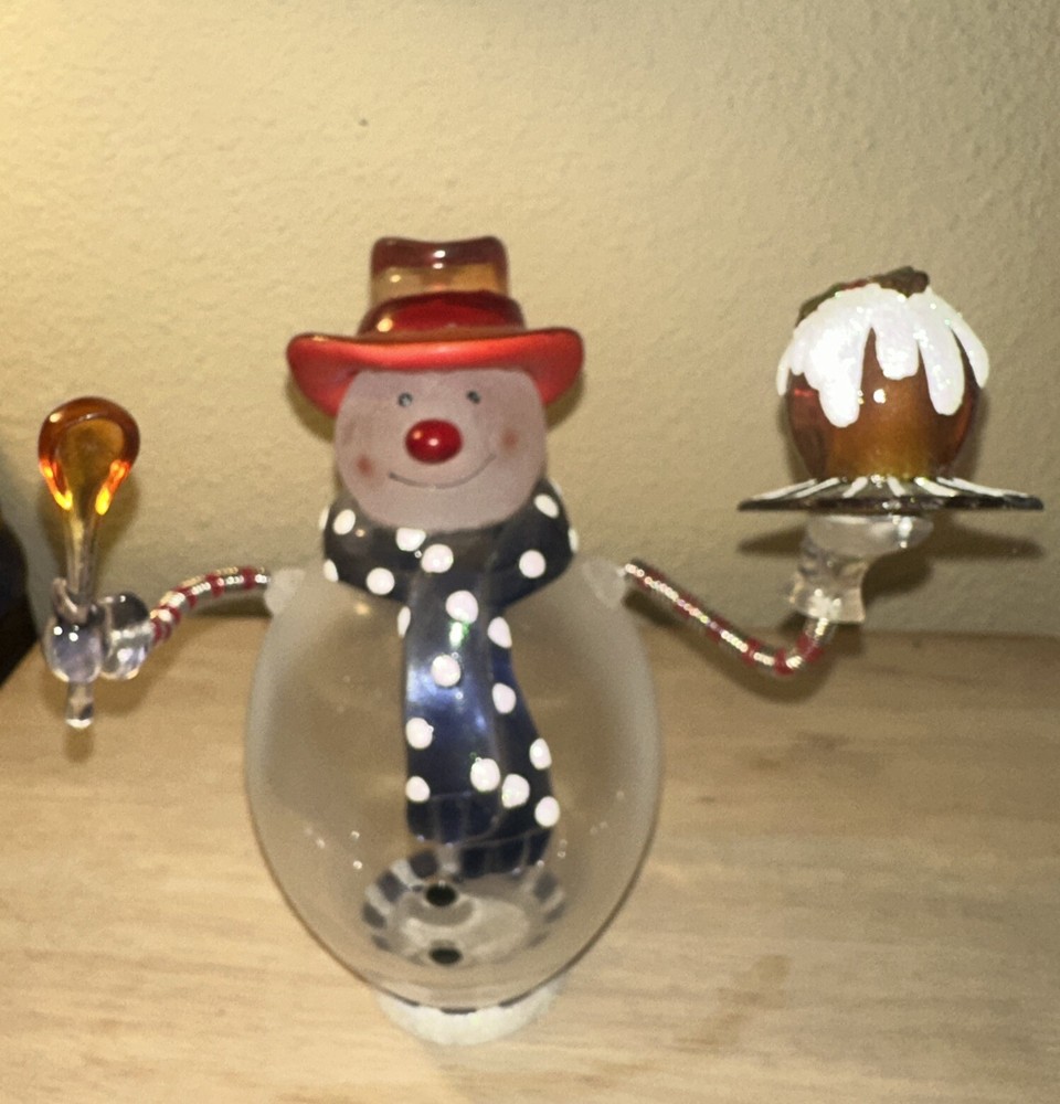 Frosted Acrylic Baker Christmas Snowman Decoration 9” w/ Wire Movable Arms
