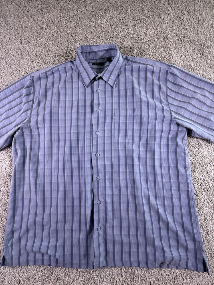 Van Heusen Studio Men’s Short Sleeve Button Down Blue Gray Check 2XLT