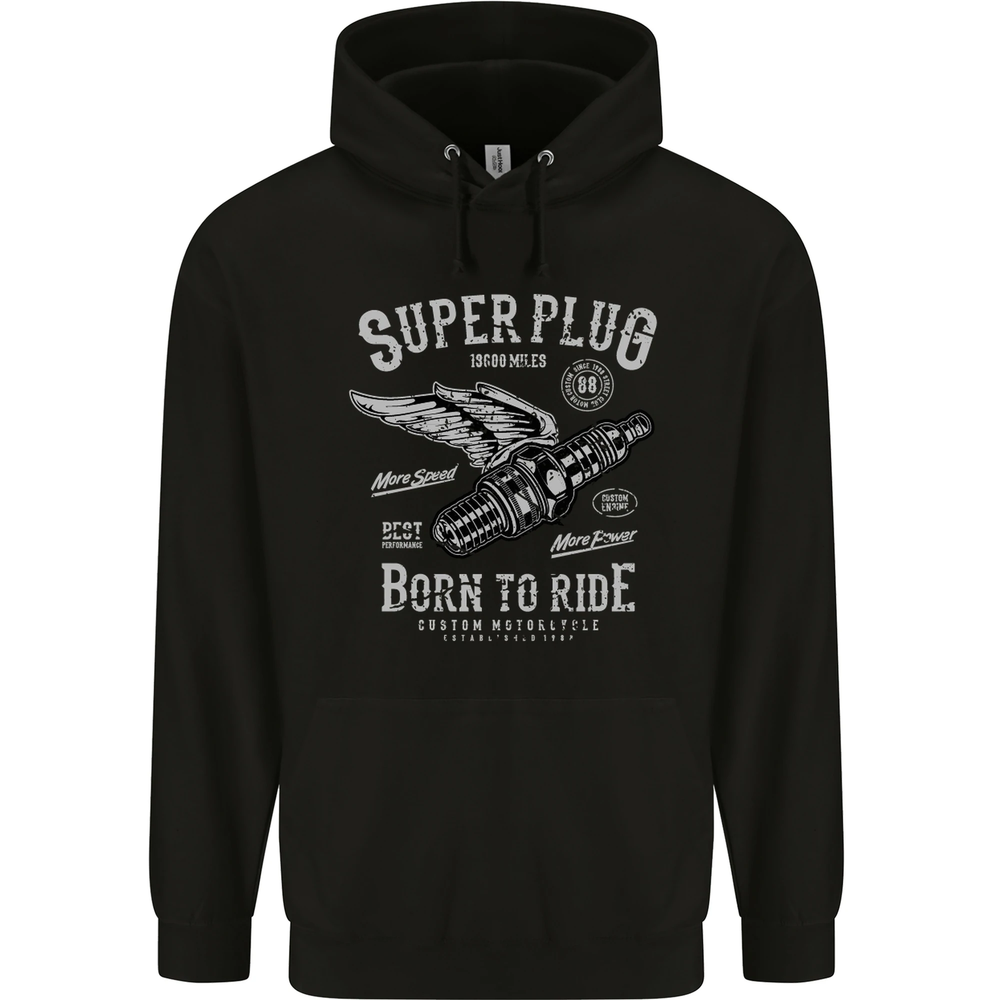 Super Plug Motorbike Cafe Racer Biker Mens 80% Cotton Hoodie