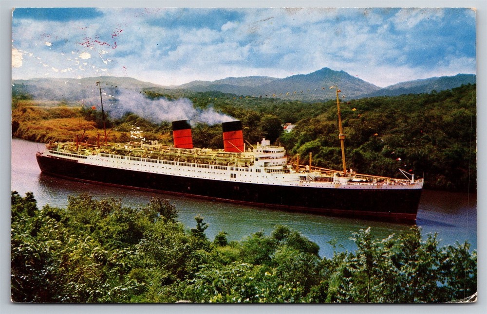 Vintage 1939 SS Mauretania Panama Canal Cruise Ship Luxury Liner Postcard H4