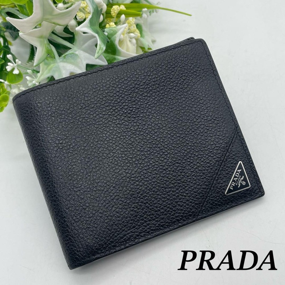 Prada Leather Wallet Card Case with Triangle Logo in Good Used Condition