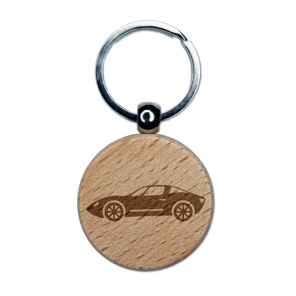 Fast Sports Car Vehicle Engraved Wood Round Keychain Tag Charm