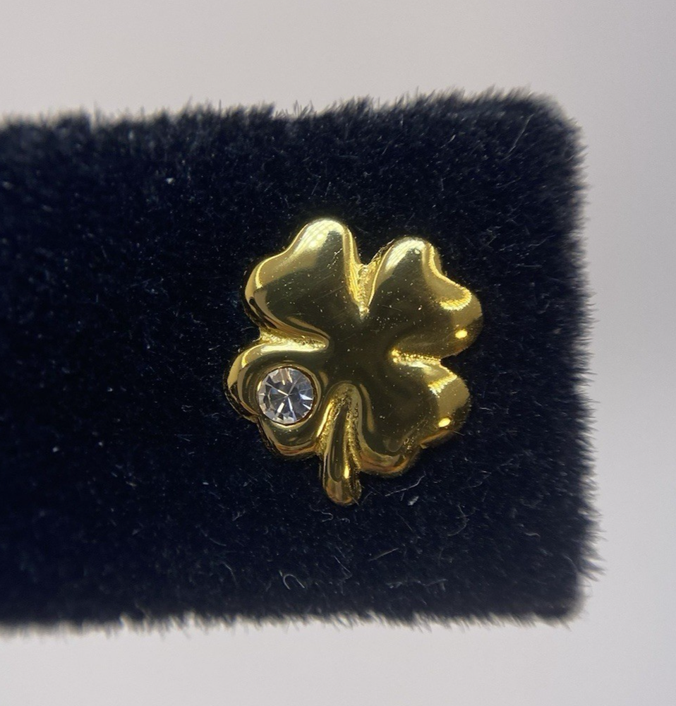 Sterling Silver Gold Plated 4-Leaf Clover Stud Earrings with Crystals for Women