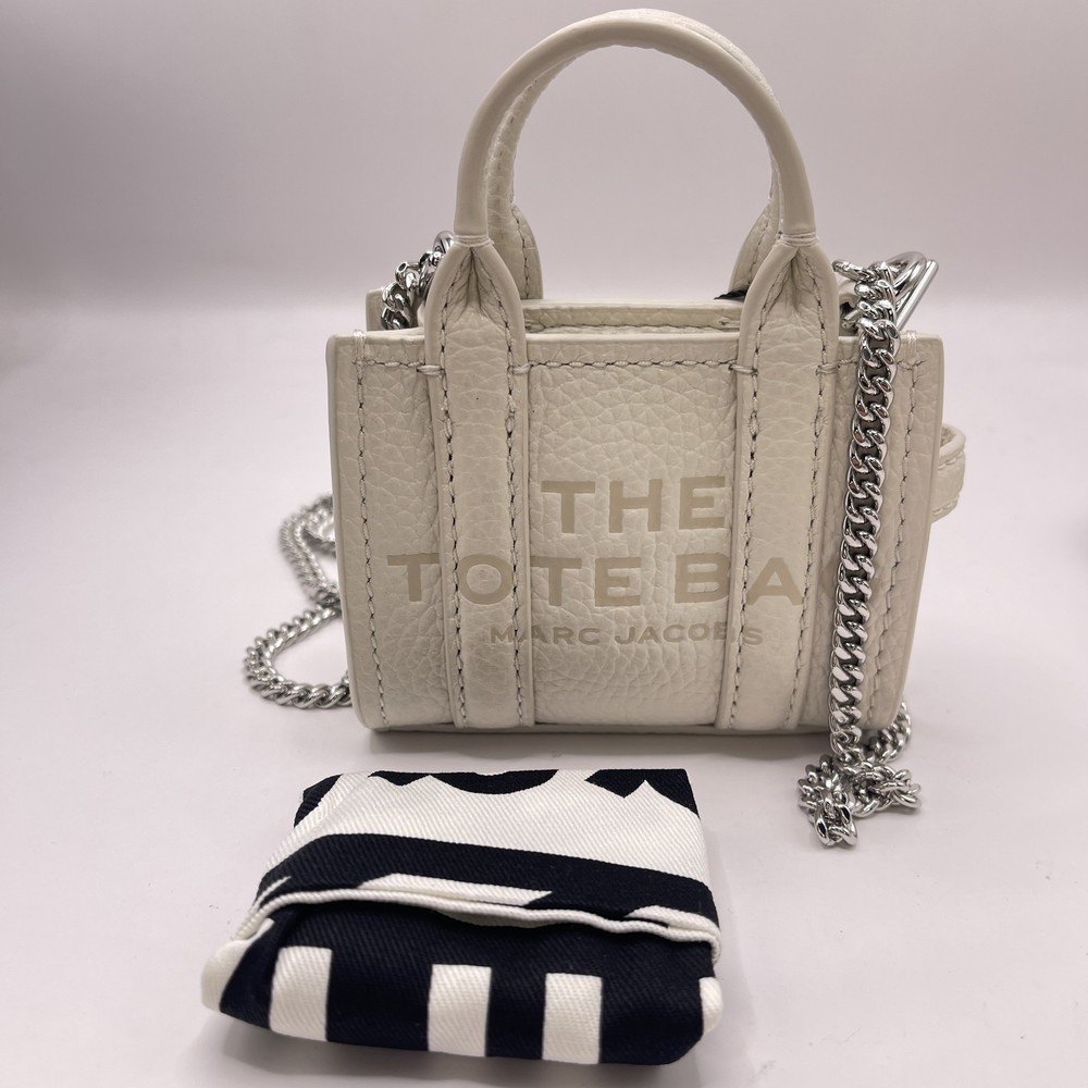 Marc Jacobs The Nano Tote Crossbody Bag Charm Leather Cotton