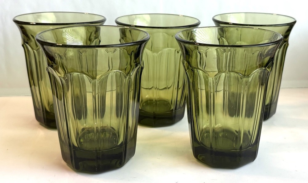 VTG 70s Westmoreland Green Colonial Glass Tumblers Set of 5