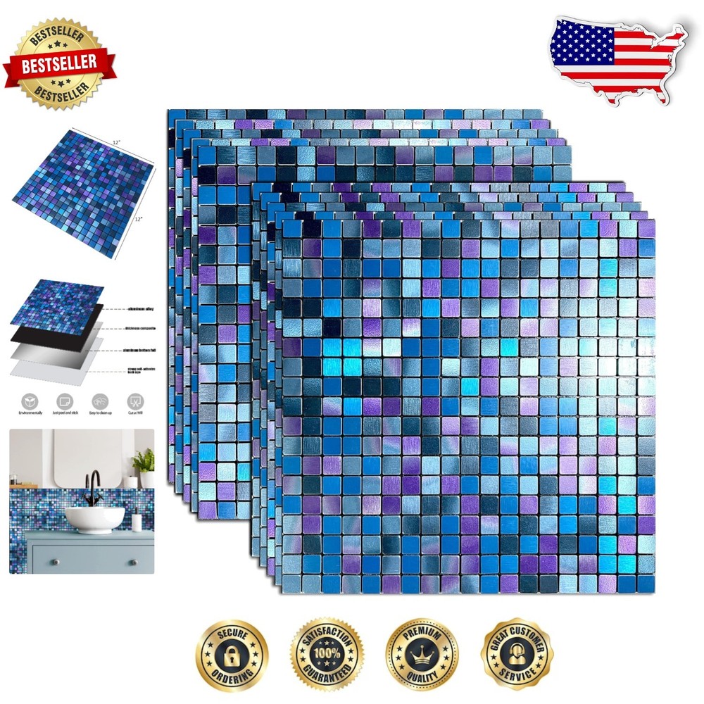 12x12 Peel-and-Stick Kitchen Backsplash Tiles in Blue Purple Floral Pattern