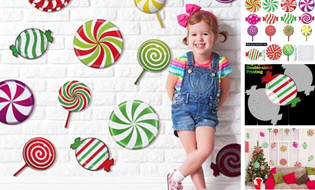 30 Pieces Christmas Candy Cutouts Peppermint Stickers Colorful Candies Round