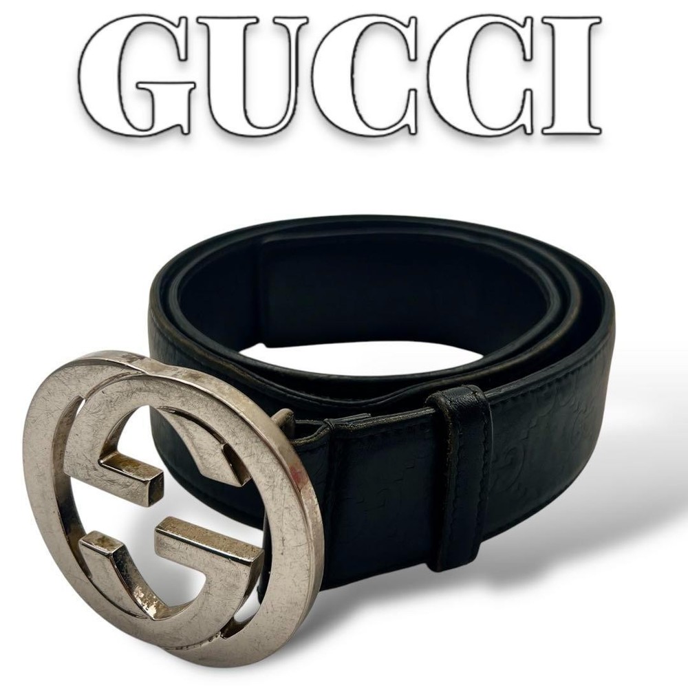GUCCI black leather belt with silver logo buckle authentic Made in Italy