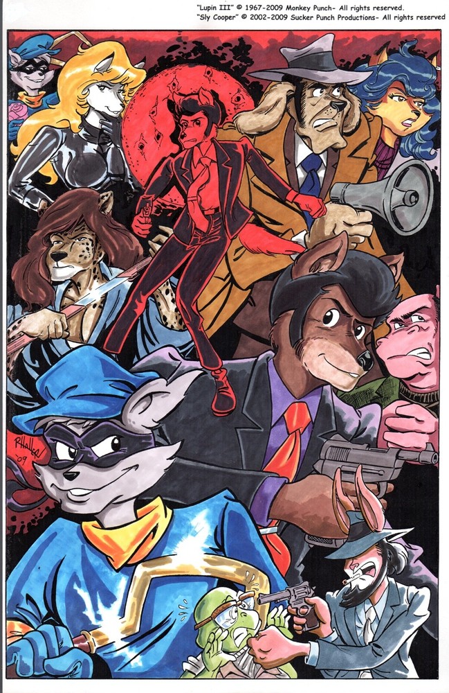 Original Comic Poster Art Lupin Sly Cooper Phaller Hand Painted Marker 11 x 17