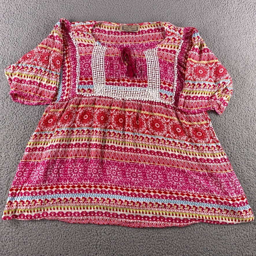 Life Style Tunic Top Woman XL Blouse 3/4 Sleeve V Neck Boho Shirt