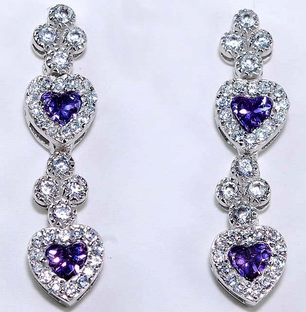 4CT Amethyst and White Topaz 925 Sterling Silver Elegant Heart Earrings YB3-2