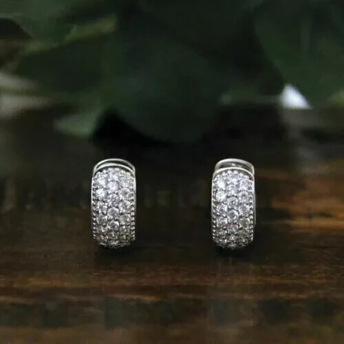 1.50 Ct Round Moissanite 14k White Gold Plated Huggie Hoop Earrings for Women