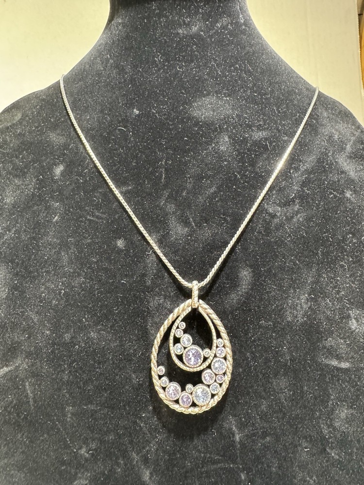 Modern Brighton Convertible Halo Tanzanite Tear Drop Pendant Necklace 38 Inches NWT