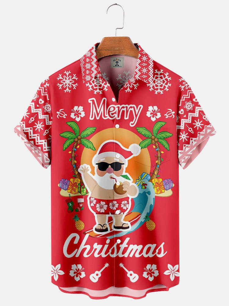 Merry Christmas Santa Drinks Coconut   Hawaiian Shirt