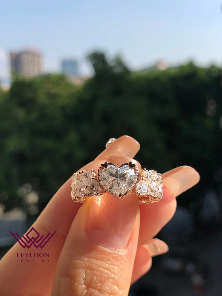 7 CTW Heart Cut 7mm D Color Eternity Band 18K Rose Gold Moissanite Ring
