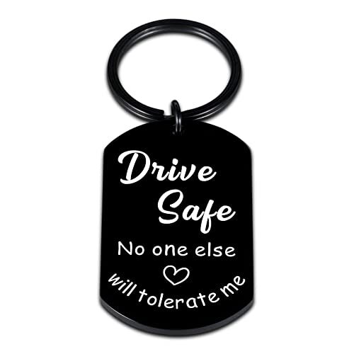 Drive Safe keychain for Boyfriend Him Husband Men Valentine's Day Black