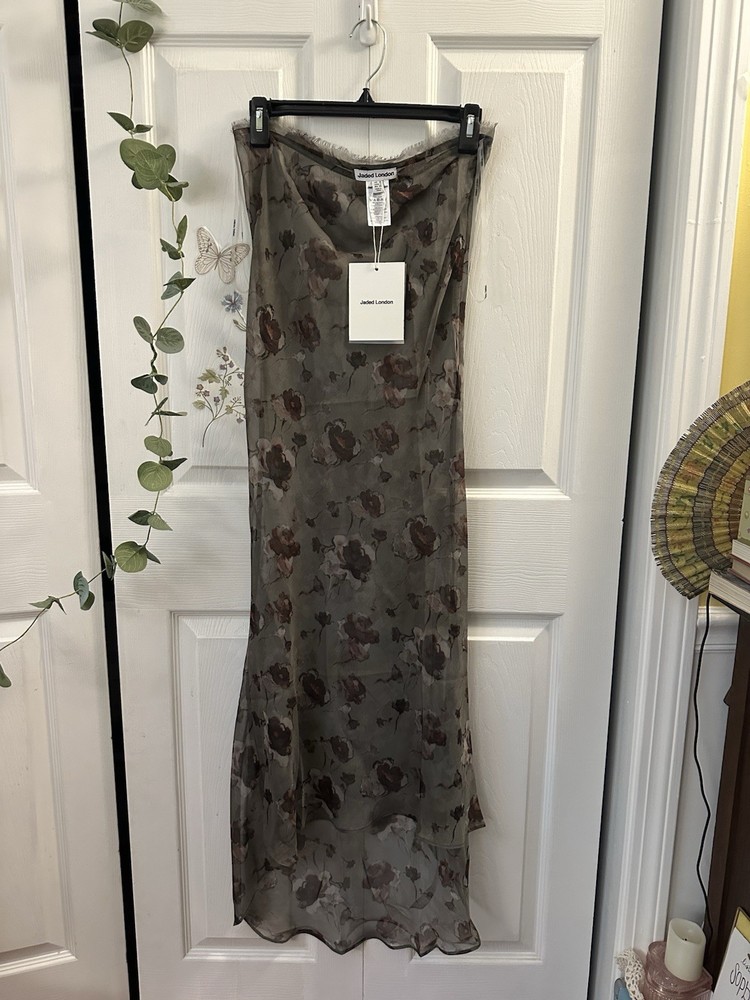 NWT JADED LONDON CIBELE GRAY FLORAL SHEER MAXI SKIRT NEVER WORN ~ READ DESC.!