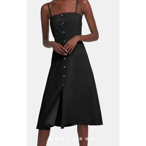 Theory Black Kayleigh Eco Crunch Waist Convertible Button Front Linen Dress