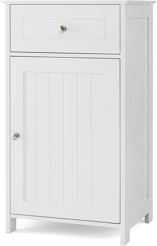 White Freestanding Bathroom Storage Cabinet with Doors and Drawers