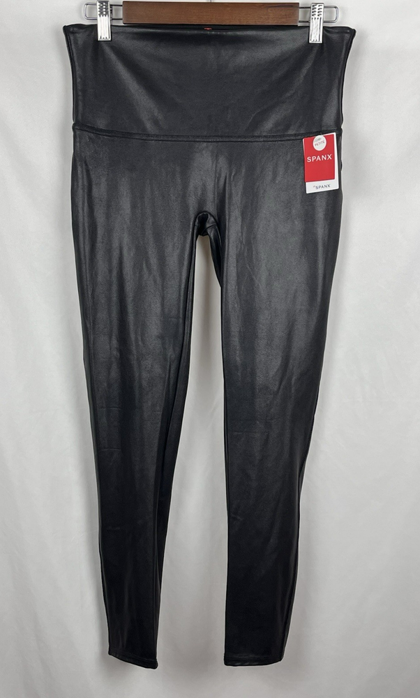 NWT SPANX Faux Leather Leggings Black Petite XL Shaping High Waist MSRP $98