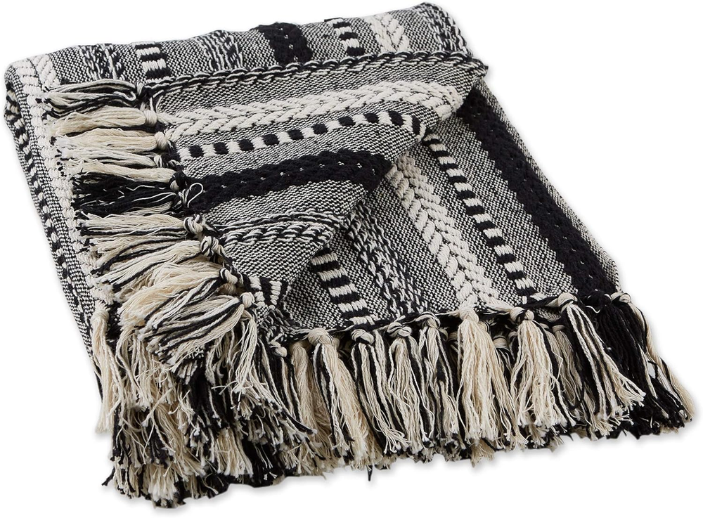 Braided Striped Decorative Throw Blanket, 50X60, Black