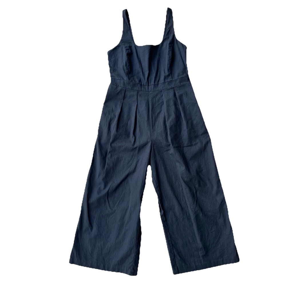 Jumpsuit Linen Blend Cropped Wide Leg Sleeveless Black Size 4 Banana Republic